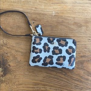 Coach leopard print leather wristlet wallet